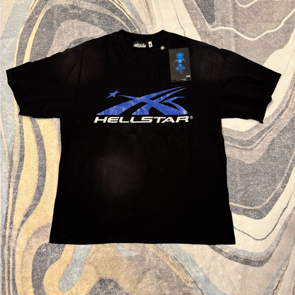 Hellstar Blue Gel Logo Black T-Shirt Men’s Size Large